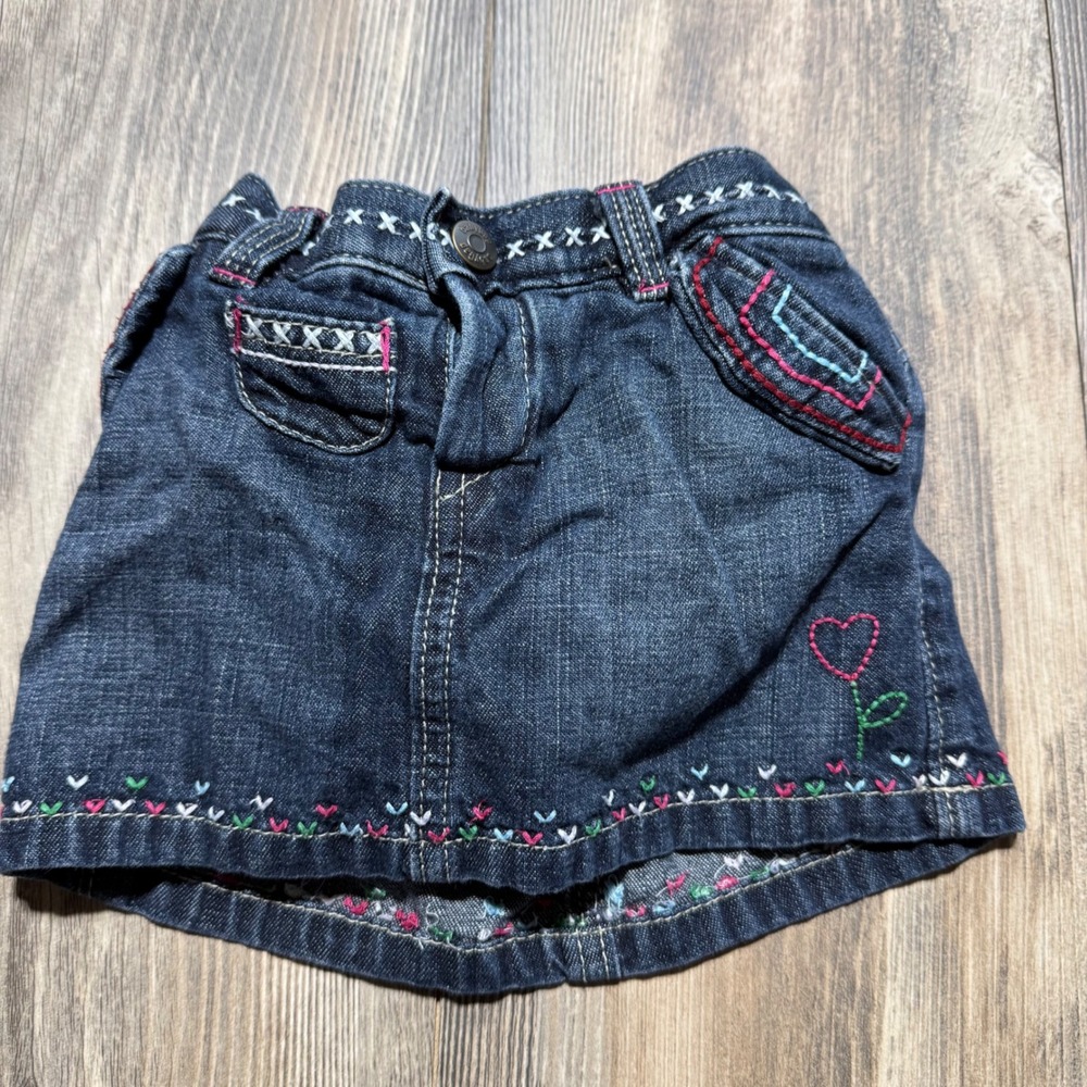 Y2k Baby Gap Denim Skort Dark Wash Embroidered Kidcore 12-18M